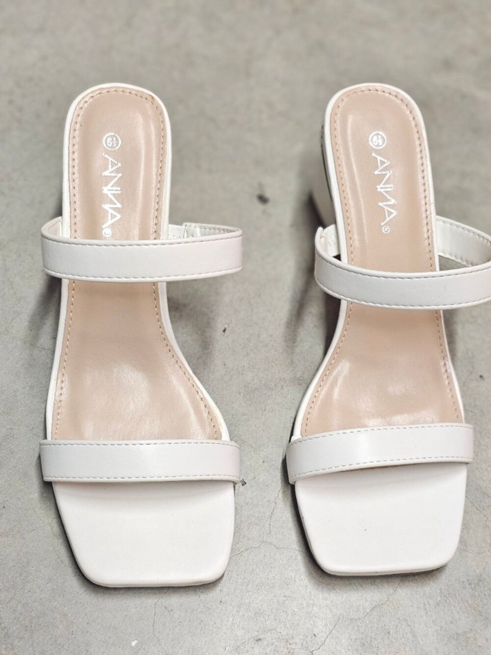 White Faux Leather Block Heel Sandals With Double Straps & Square Toe For Women - Picture 4 of 15